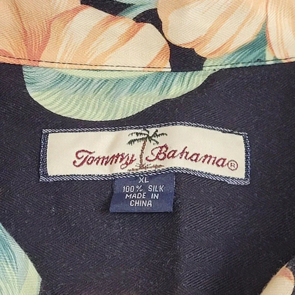 🌴 Tommy Bahama Hawaiian Shirt Mens XL Black Floral Camp 100% Silk Aloha Resort